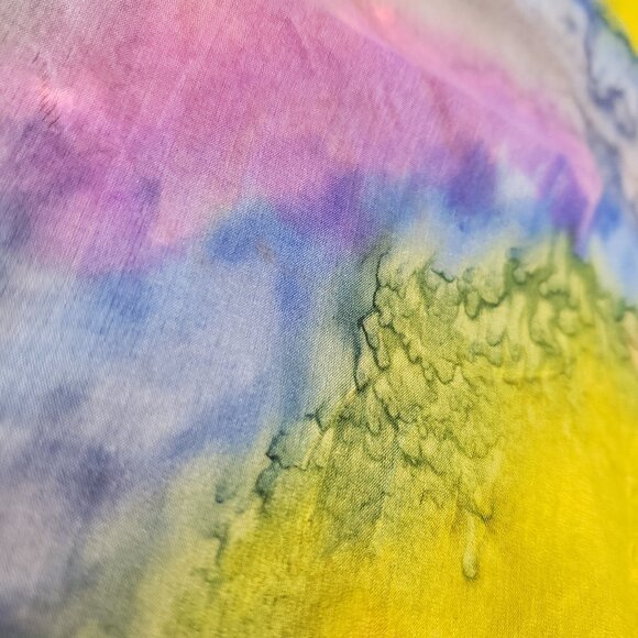 Vintage hand painted tie dye flower pure silk scarf Rémoy D'Urville Paris 21.5" - Picture 7 of 9